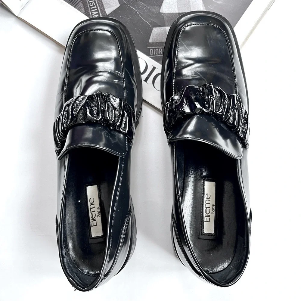 Elleme Paris Grunge Women's Chouchou Square Toe Black Loafers Size 38.5 US 8.5